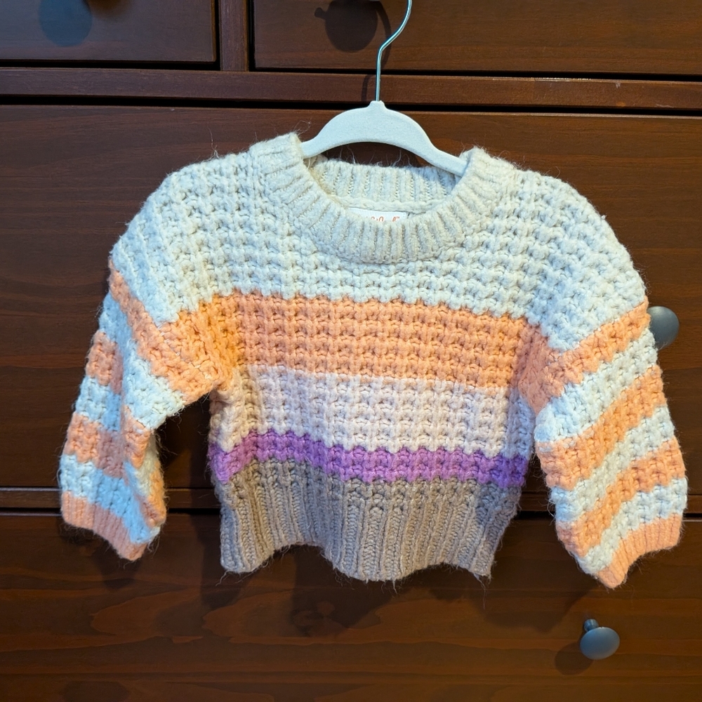 Cat & Jack Stripe Sweater Girls Peach And Purple